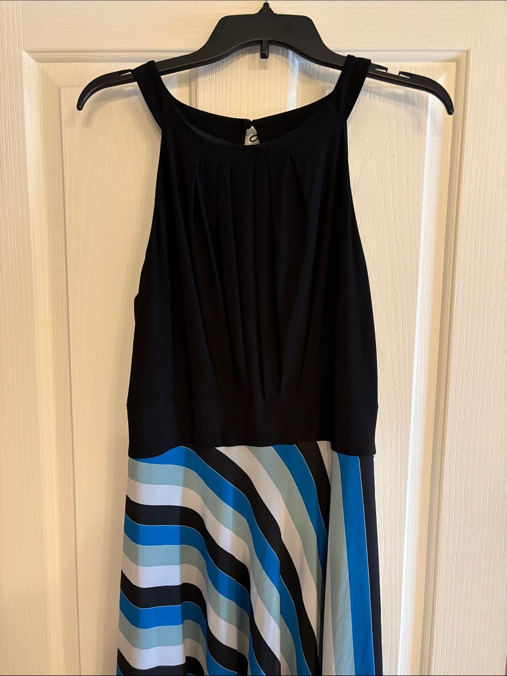 Black Halter full length with Blue Stripe Hem
